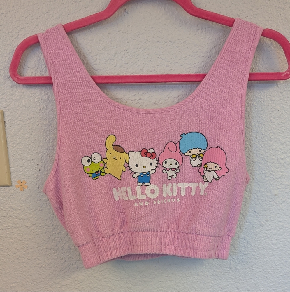 Hello Kitty Pink Ribbed Crop Top